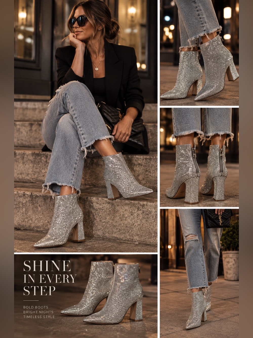 Steve Madden rhinestone Sasa size 7 silver heeled booties